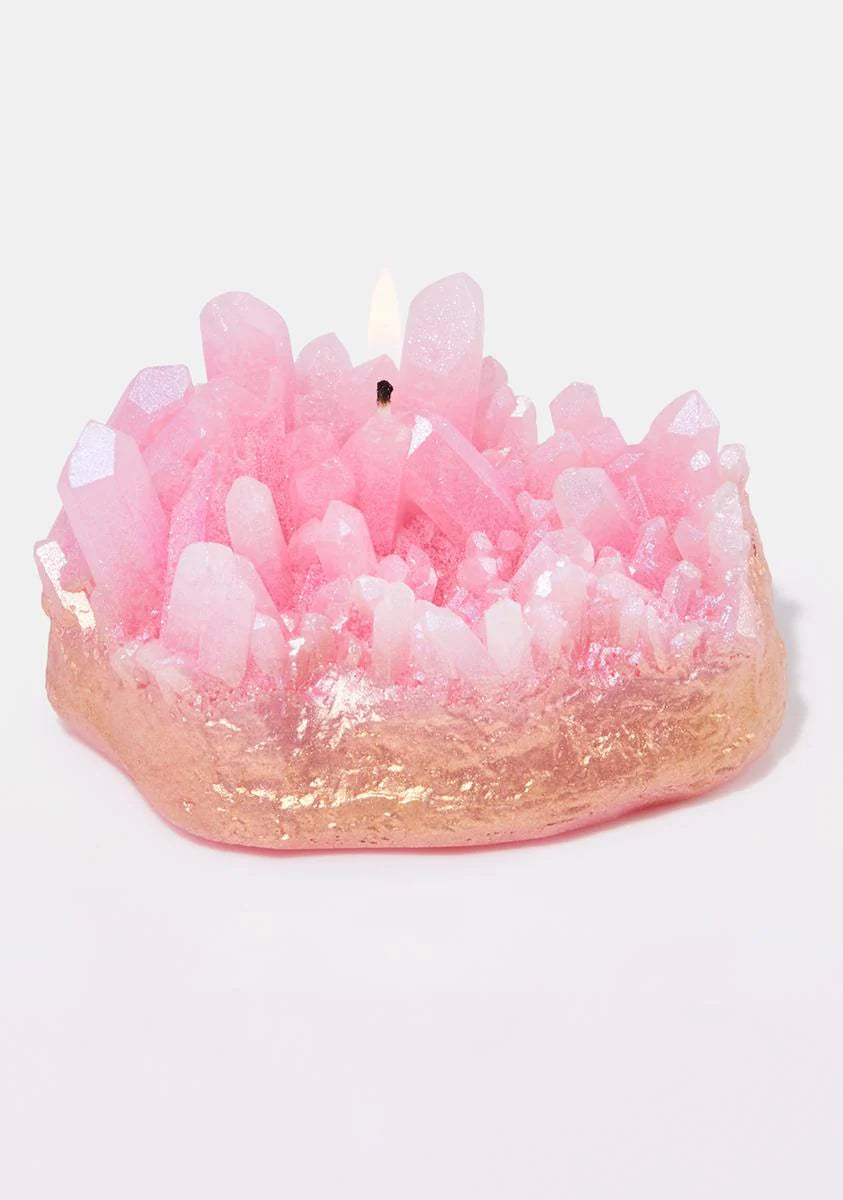 Pink Aura Quartz Gold Dipped Candle