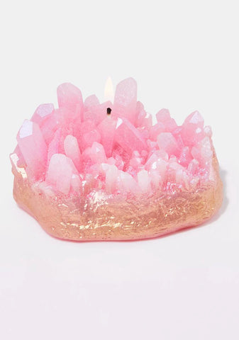Pink Aura Quartz Gold Dipped Candle