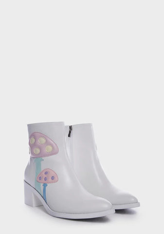 White Shroom Ankle Boots