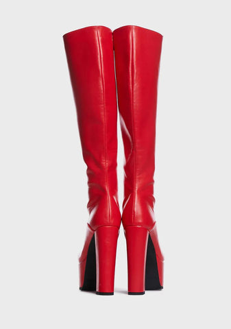Red Chaperone Patent Knee High Platform Boots