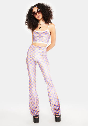 Checkerboard Fit And Flare Pants