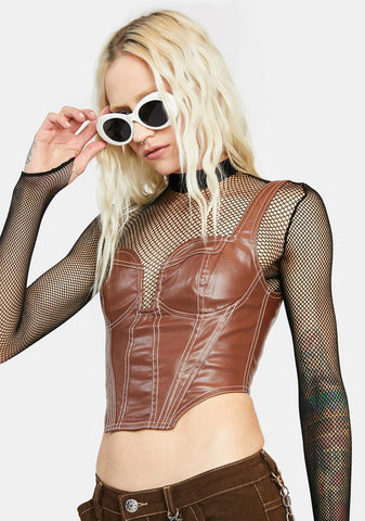 Chocolate Ride Or Die Vegan Leather Bustier