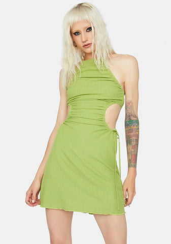 Clearly Lovely Ruched Halter Mini Dress