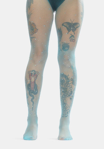 Aqua Fairy Glam Pearl Fishnet Tights