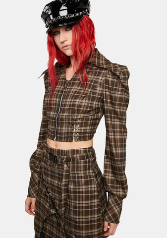 Plaid Peplum Sleeve Top