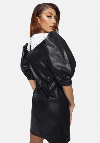 Vegan Leather Studded Collar Mini Dress