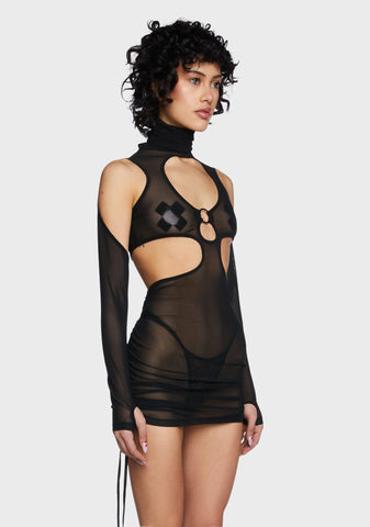 Atmosphere Mesh Cut Out Dress - Black