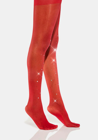 Cherry Ring The Bling Sheer Rhinestone Tights