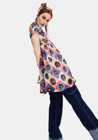 Neo-Psychedelic Chiffon Babydoll Dress