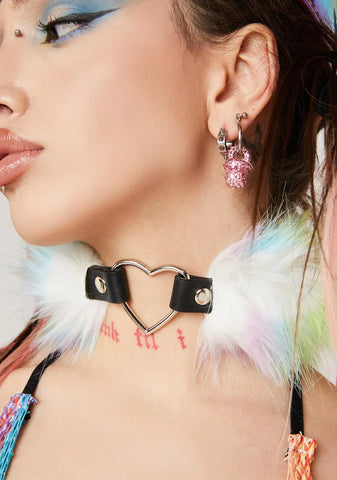 Pastel Faux Fur Heart Choker