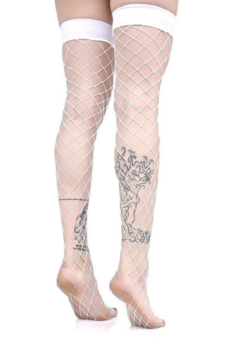 Worship Me White Fence Net Thigh Highs