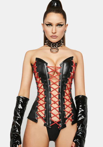 Lavish Vegan Leather Lace-Up Bustier