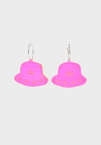 Neon Pink Bucket Hat Hoop Earrings