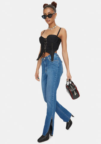 Mid Rise Side Slit Jeans