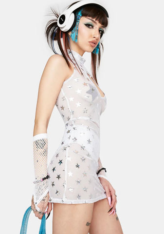 Holo Stars Mesh Mini Dress