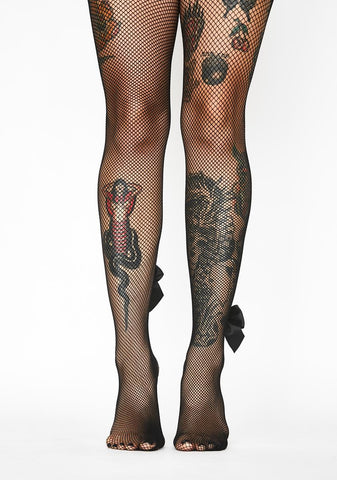 Backseam Bow Fishnet Tights