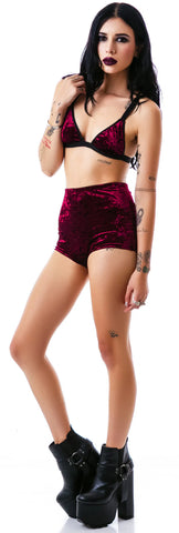 Velvet Triangle Bralette Bikini Top - Dark Purple