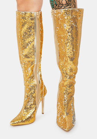 Red Carpet Walk Sequin Knee High Boots