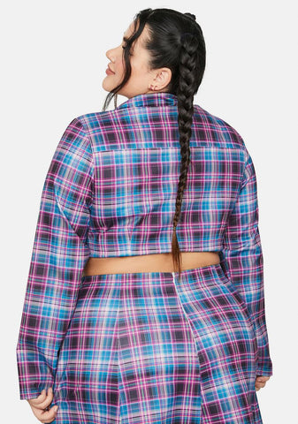 Plus Back 2 School Baddie Plaid Blazer