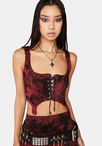 Modulation Red Acid Wash Corset Top