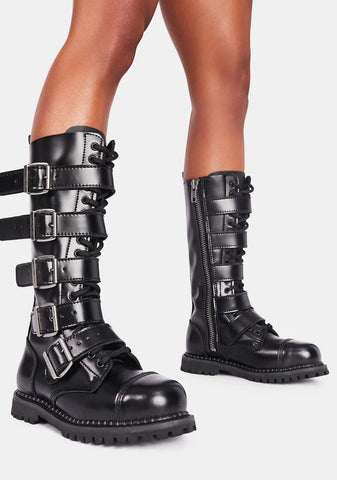 Riot-18BK  Unisex Knee High Boots