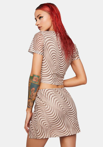 Swirl Print Mesh Mini Skirt