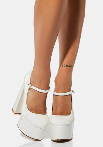 White Sparkley Patent Platform Heels
