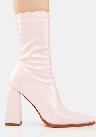 Pink Basil Patent Sock Boots