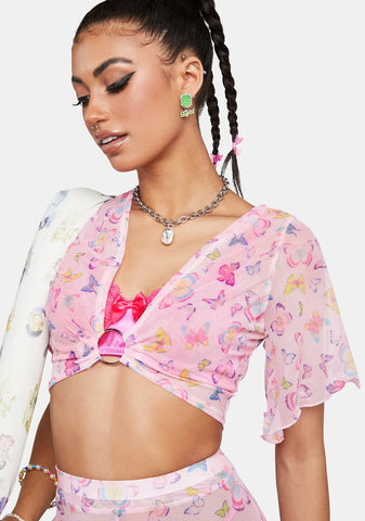 Butterfly O-Ring Crop Top - Pink