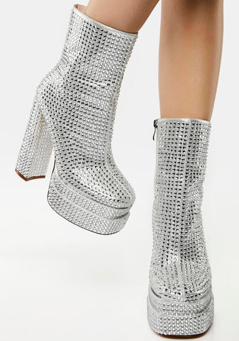 Silver Mateo Rhinestone Platform Boots