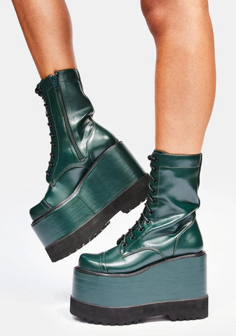 Olive Dizzy Platform Boots