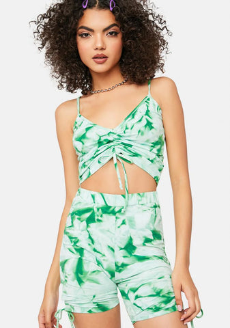 Green Heat Wave Ruched Biker Shorts