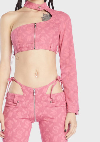 Pink Monogram Denim One Shoulder Jacket