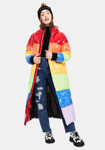 Sweet Retreat Rainbow Puffer Parka