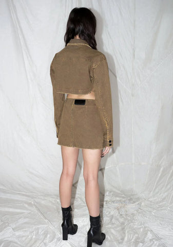 Synth Washed Button Up Crop Shirt