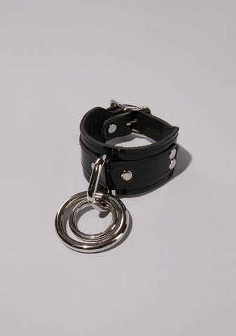 Black O Ring Vegan Leather Wrist Cuff