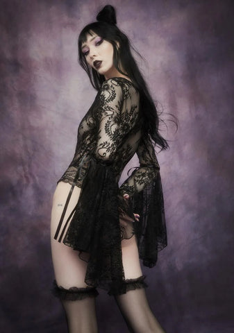 Source Of Magic Bell Sleeve Lace Bodysuit