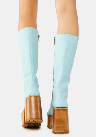 Vintage Soul Knee High Boots - Aqua