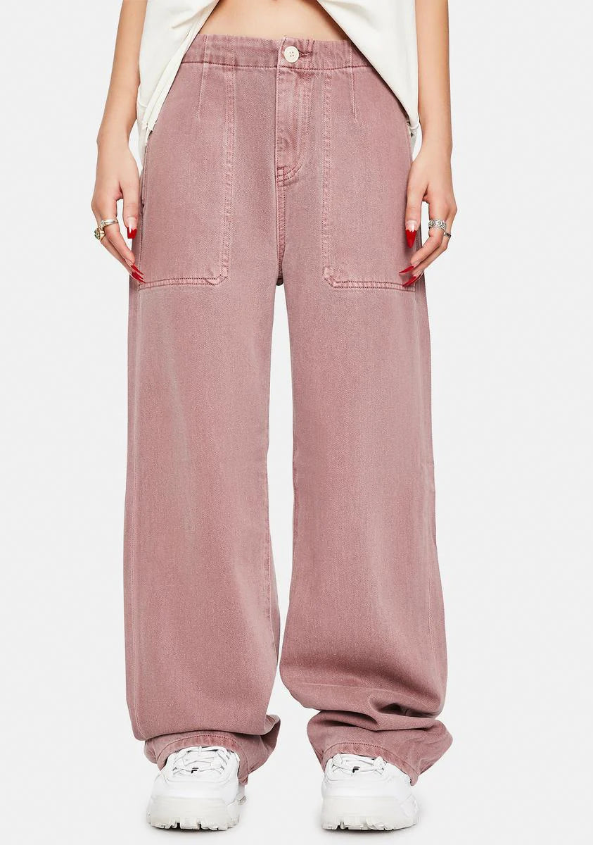 Hardwash Pink Tammy High Waisted Wide Leg Pants