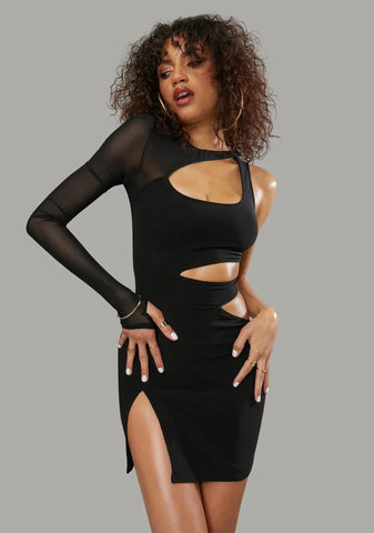 Secret Missions Sheer One-Sleeve Dress