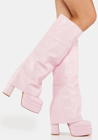 Pink Invisible Foldover Boots