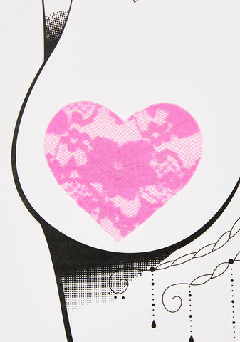 Black Light Pink Lace Heart Pasties