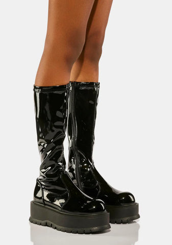 Patent Slacker-200 Knee High Boots