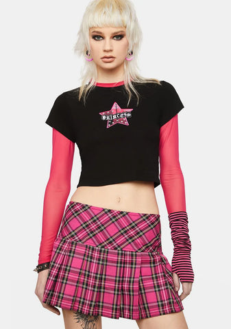 Pink Plaid Pleated Mini Skirt