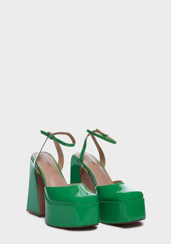 Dark Green Adley Platform Block Heels