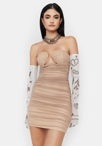 Taupe Dance 'Til Dawn Strapless Mini Dress