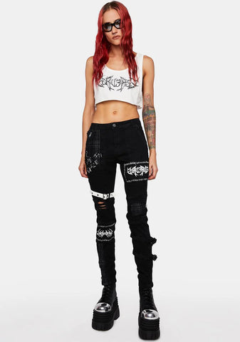 Distortion Patched Skinny Jeans