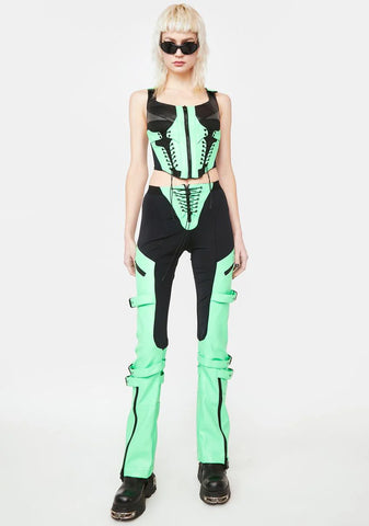 Green Techno Lacing Corset Top