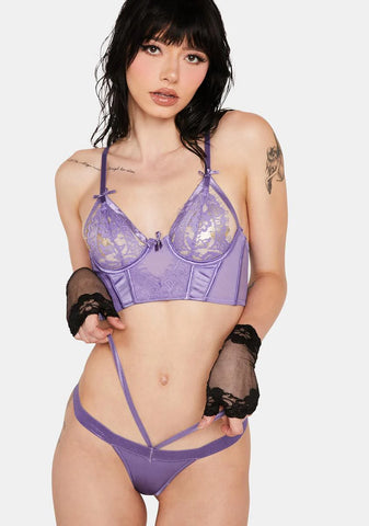 Lilac One On One Lace Bustier Lingerie Set
