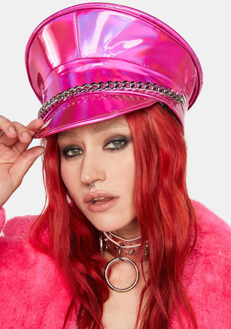 Pink Holographic Chain Captain Hat